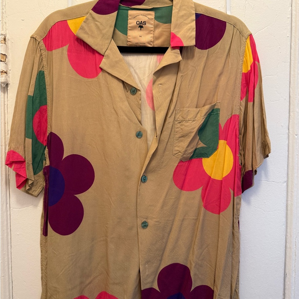 OAS Men's Tan Floral Shirt